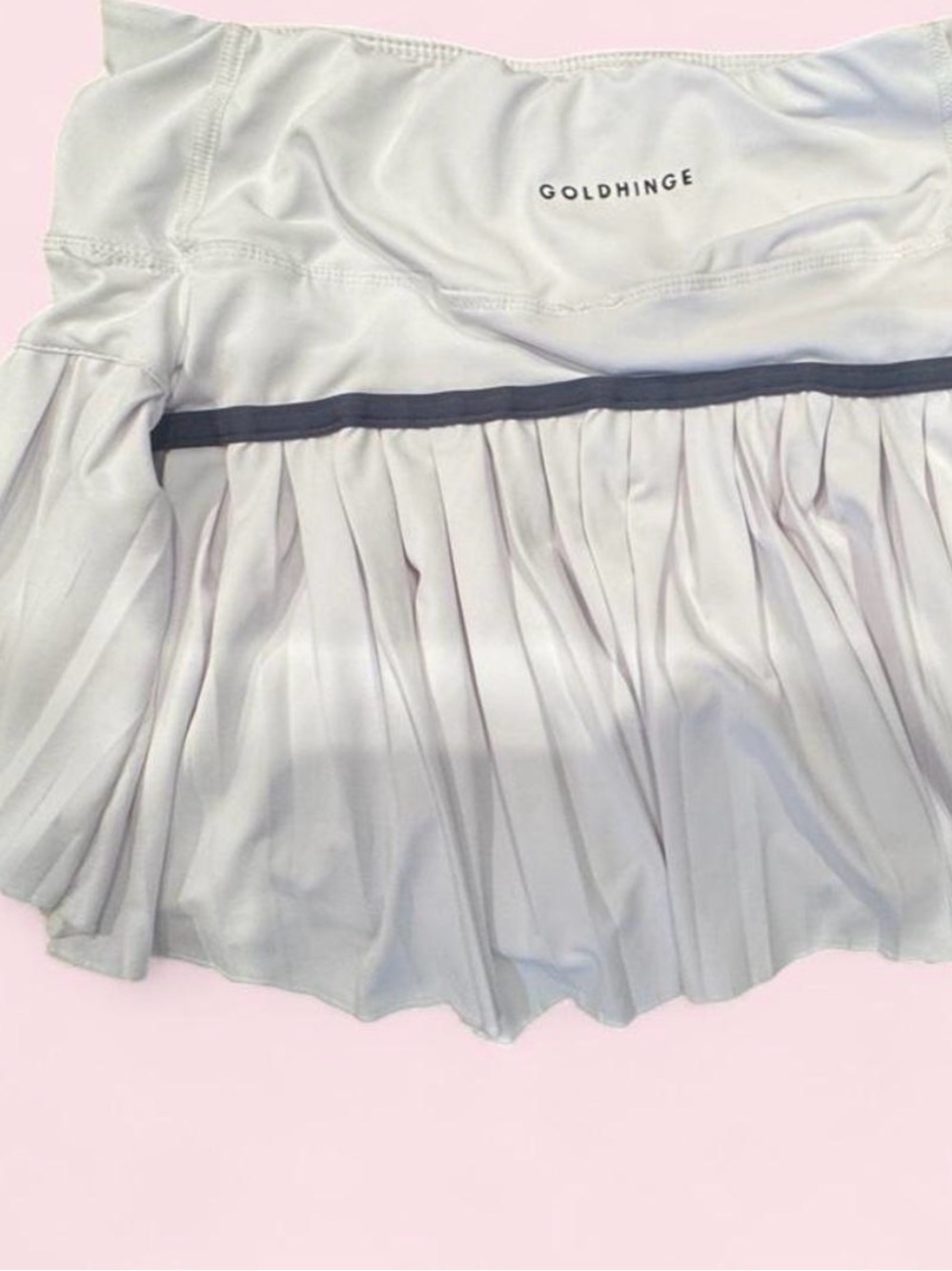 GOLDHINGE White Pleated Skater Skirt with Dark Contrast Trim